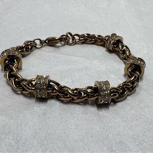 JCM Stainless Steel Gold-tone Byzantine Crystal Accent Bracelet 7 inches